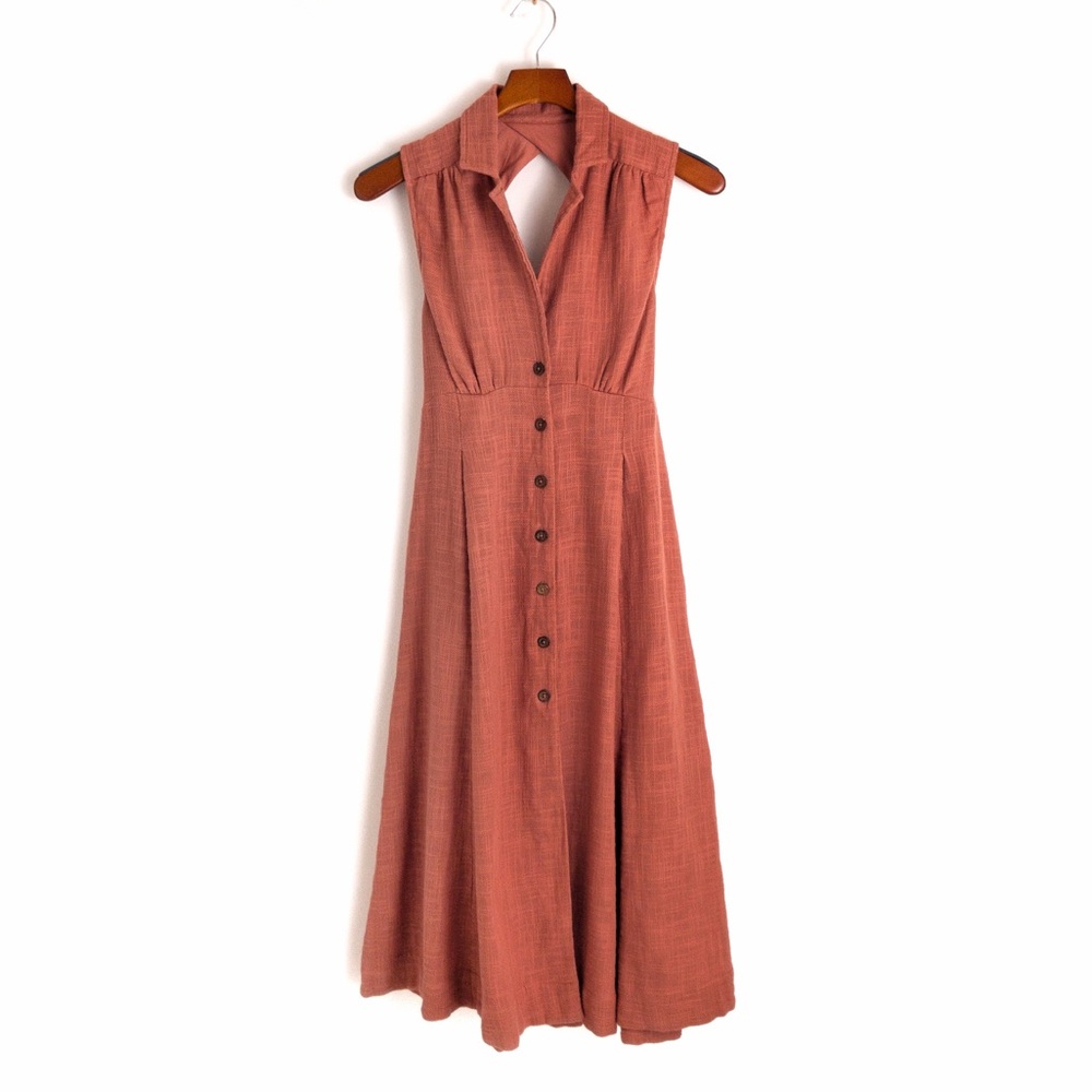 Free People. shades of salmon shirt dress
